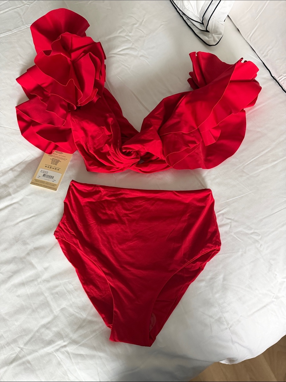 Red Ruffled High-Waist Bikini Set - Women's Swim